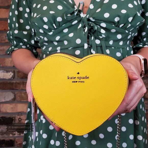 Authentic Kate spade Love Shack Mini Heart Chain Crossbody Bag Purse Yellow